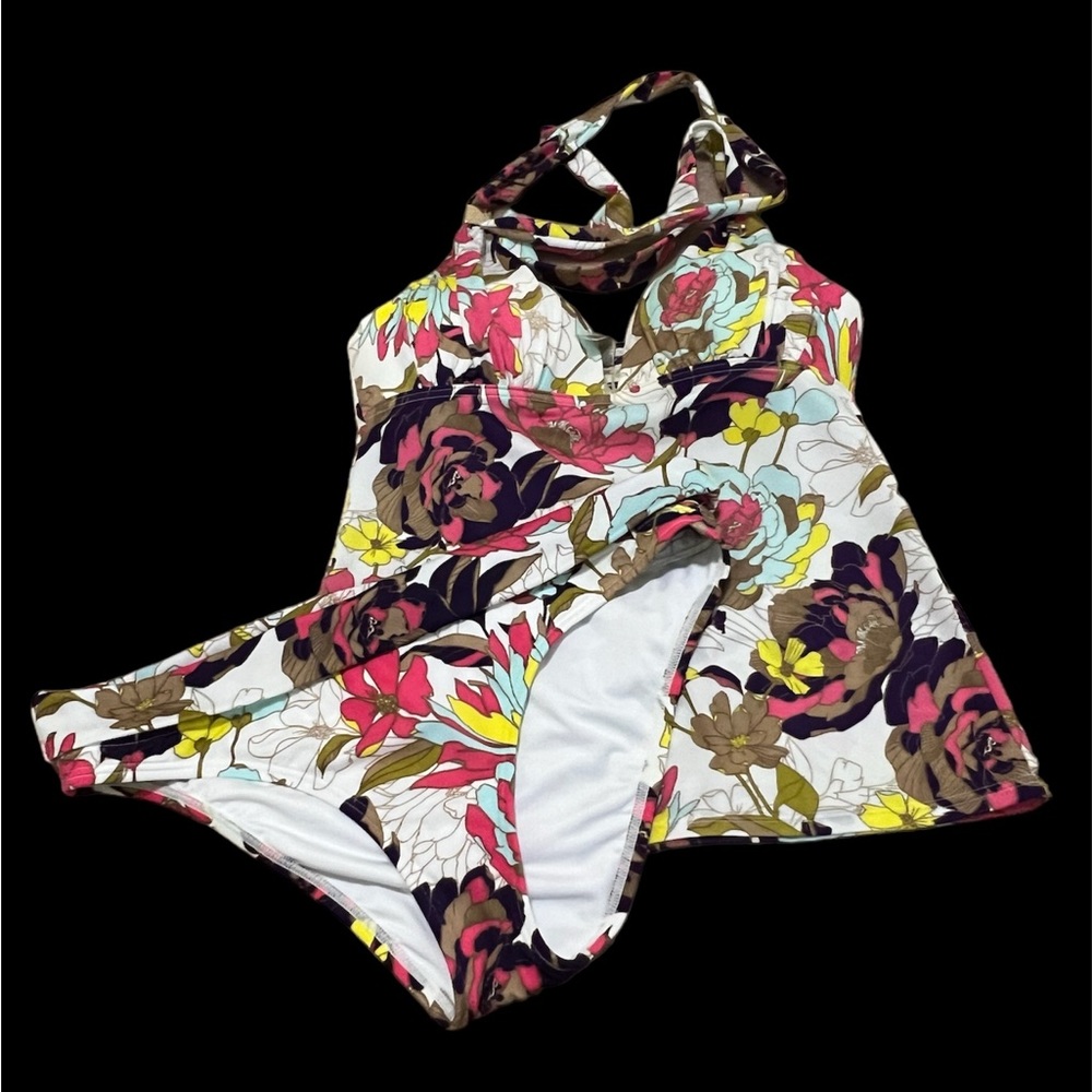 Victoria’s Secret White Floral Tankini Fold Over Bottoms 2 PC Sz S NWOT
